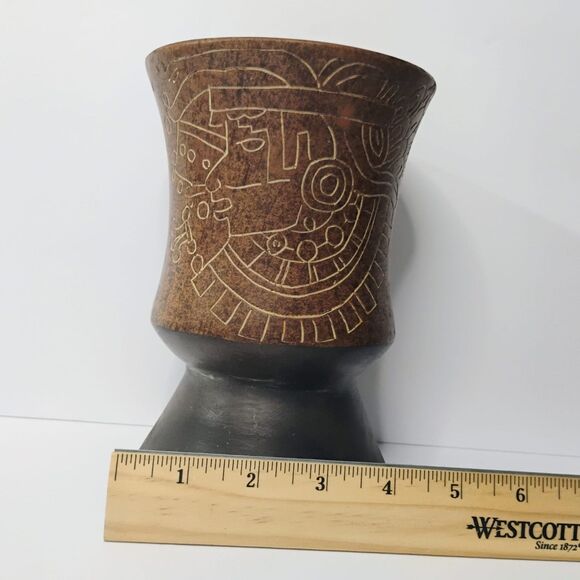 Vtg Mexico Vase Folk Art Pottery Ceramic Terracota Stoneware Etched Hand-crafted - Picture 12 of 12